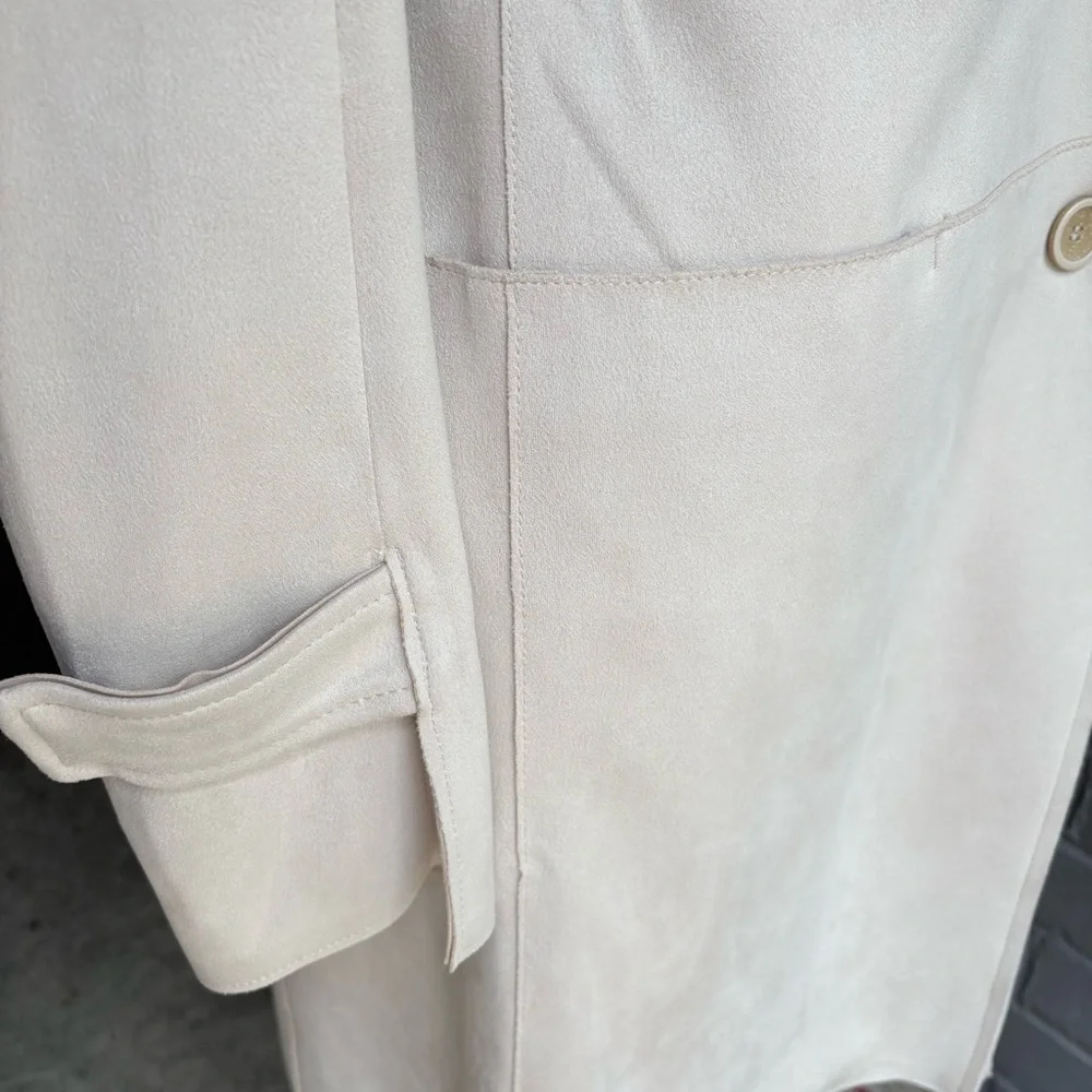 Elegant Cream Suede Women's Coat - Picture 3 of 5